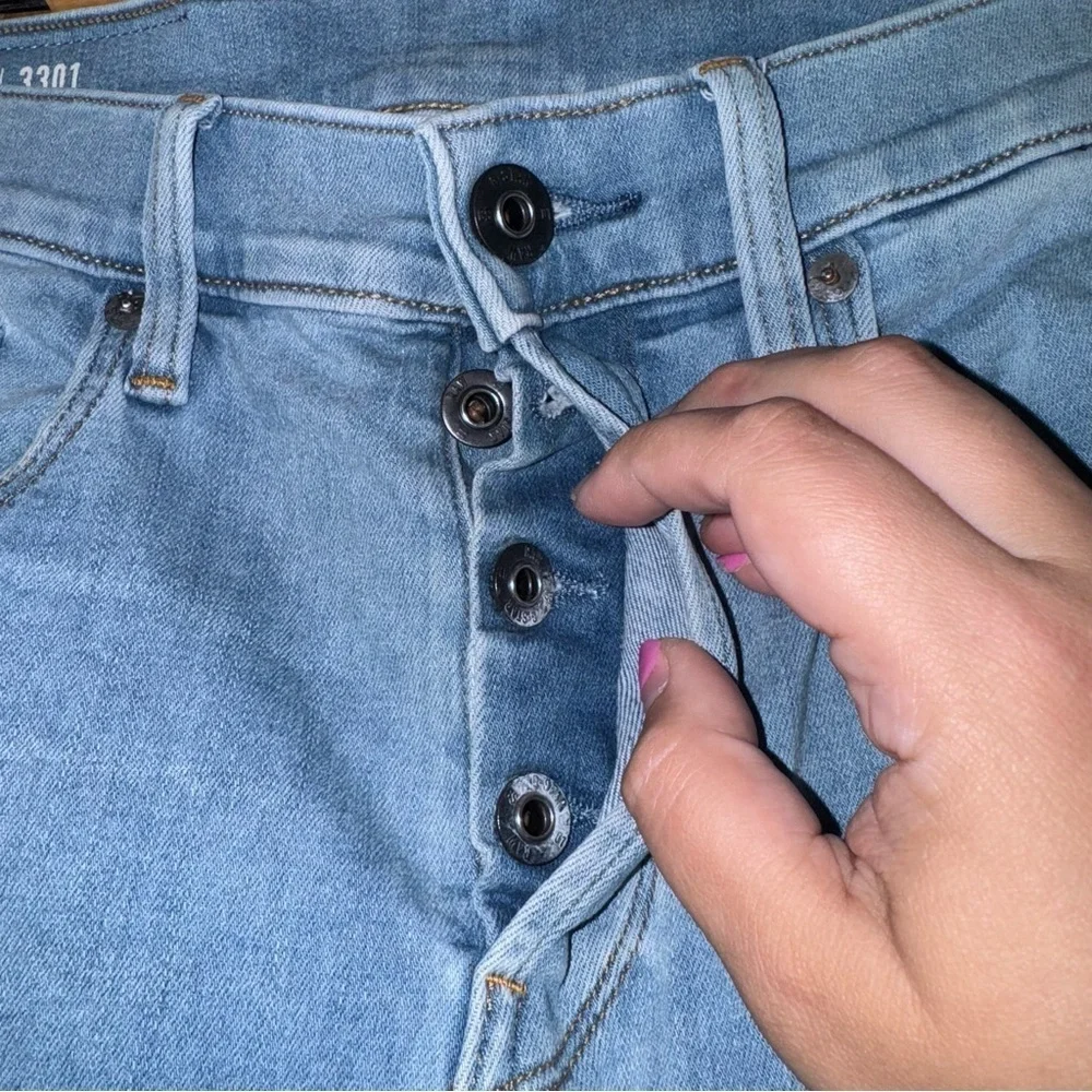 G STAR Raw 3301 Slim Light Blue Button Fly Jeans Skater Pants Size 29 X 30